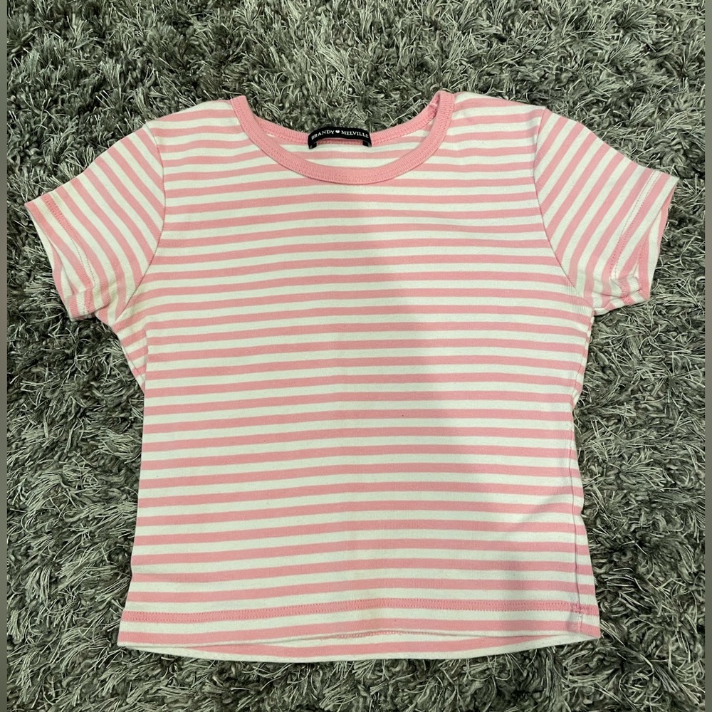 Brandy Melville cropped pink and white striped baby tee t-shirt - size Small